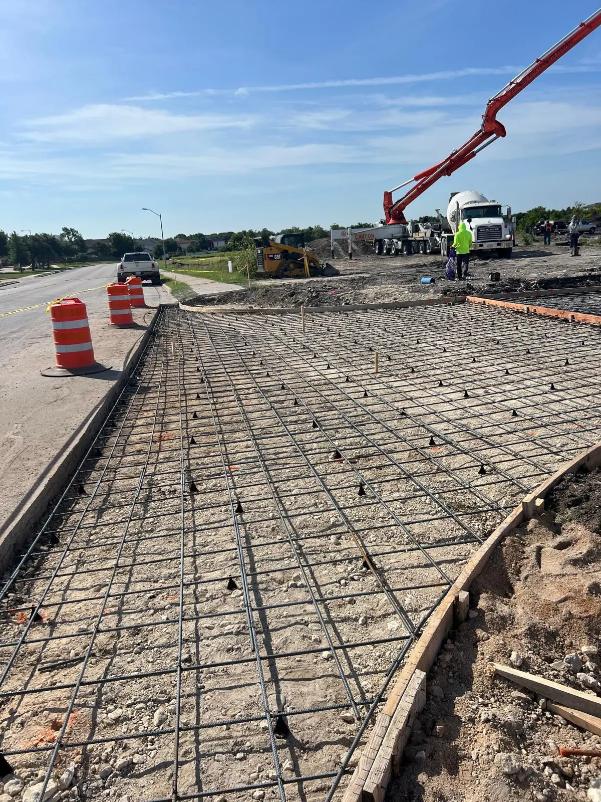 Rebar mat ready for a concrete paving pour